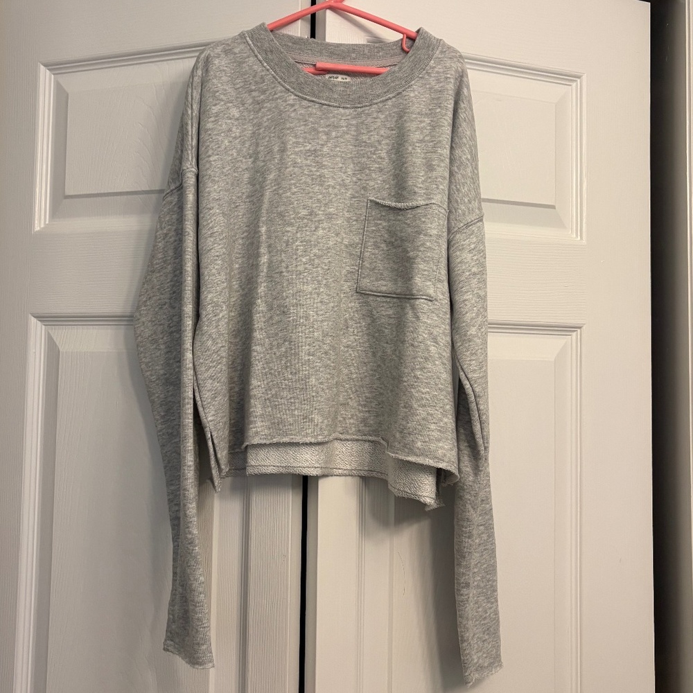 aerie Gray Cropped Crewneck Sweatshirt, Size XS
